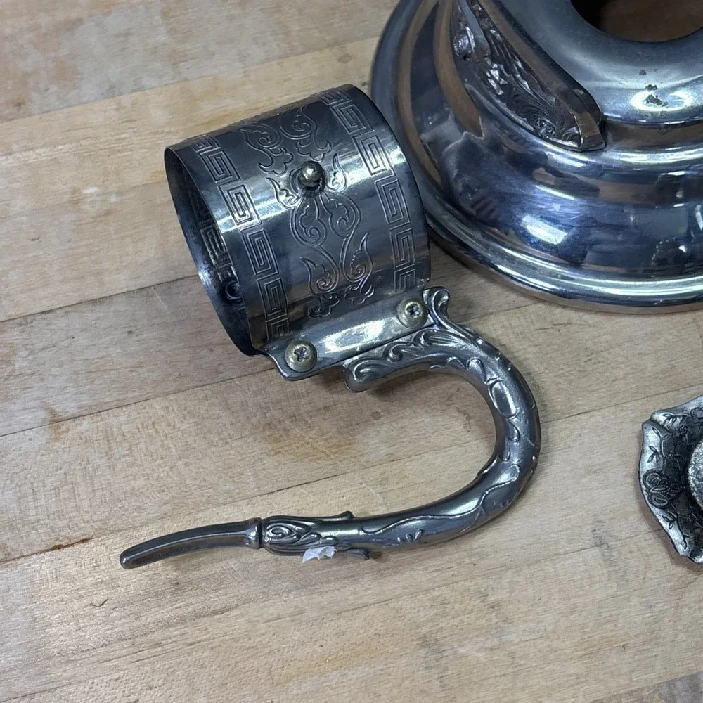 Vintage Silver Plated Carafe Warming Stand Parts Lot Victorian Art Nouveau Decor